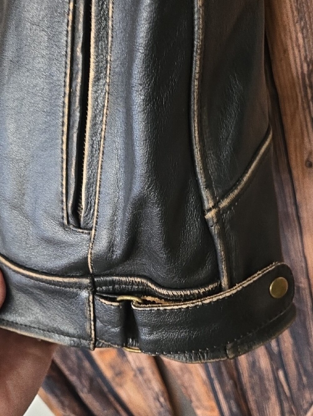 Element DK Brown/Black Leather Jacket with Cream Stripes - Picture 6 of 12